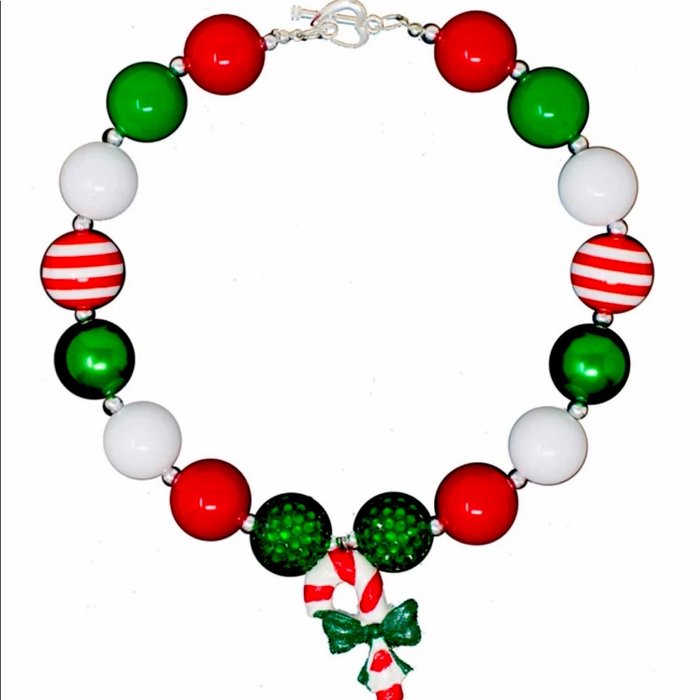 Kids Bubblegum Christmas Candy Cane Necklace